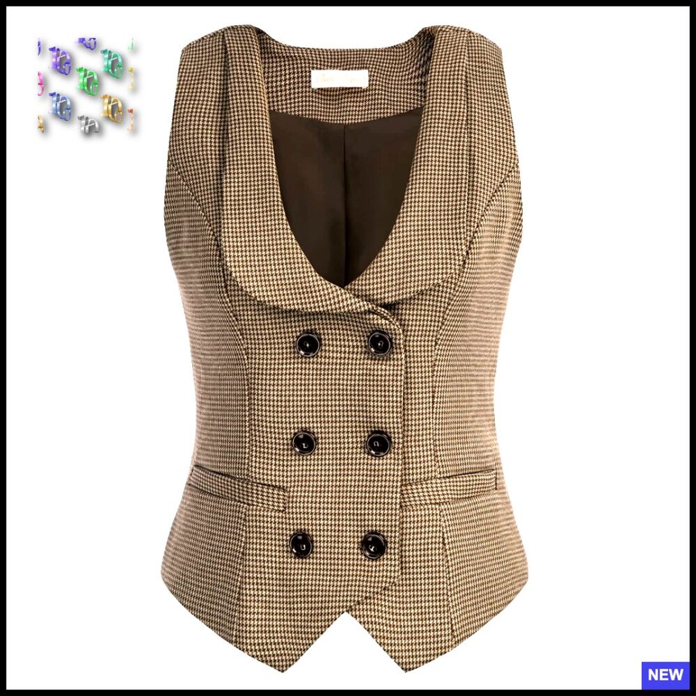 Vintage Double Breasted Waistcoat Vest Lapel Collar Elegant Formal Casual Wear